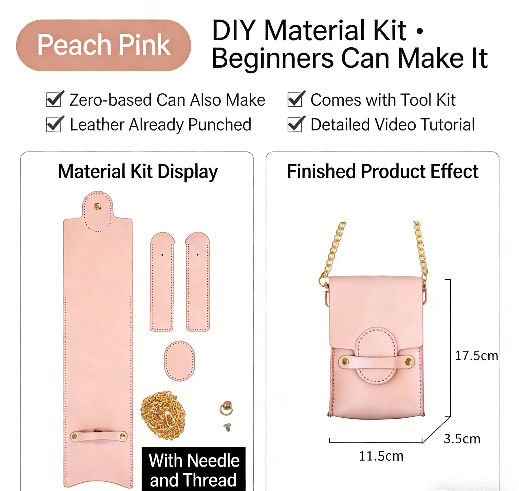 DIY Genuine Leather Coin Purse Kit for Beginners – Handmade Phone Pouch & Small Wallet Sewing Kit with Pre-Cut Cowhide Leather