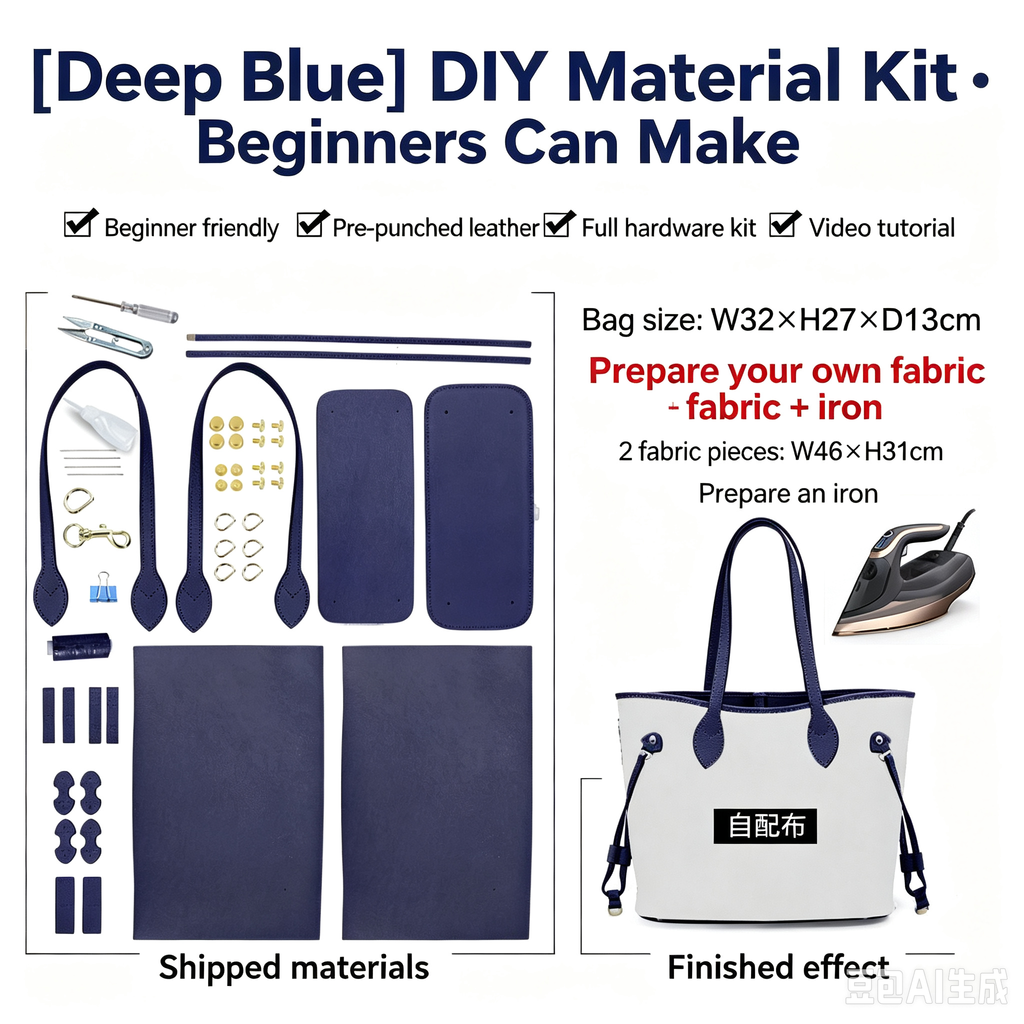 DIY Leather Tote Bag Kit – Beginner Large Cowhide Work & Shoulder Bag