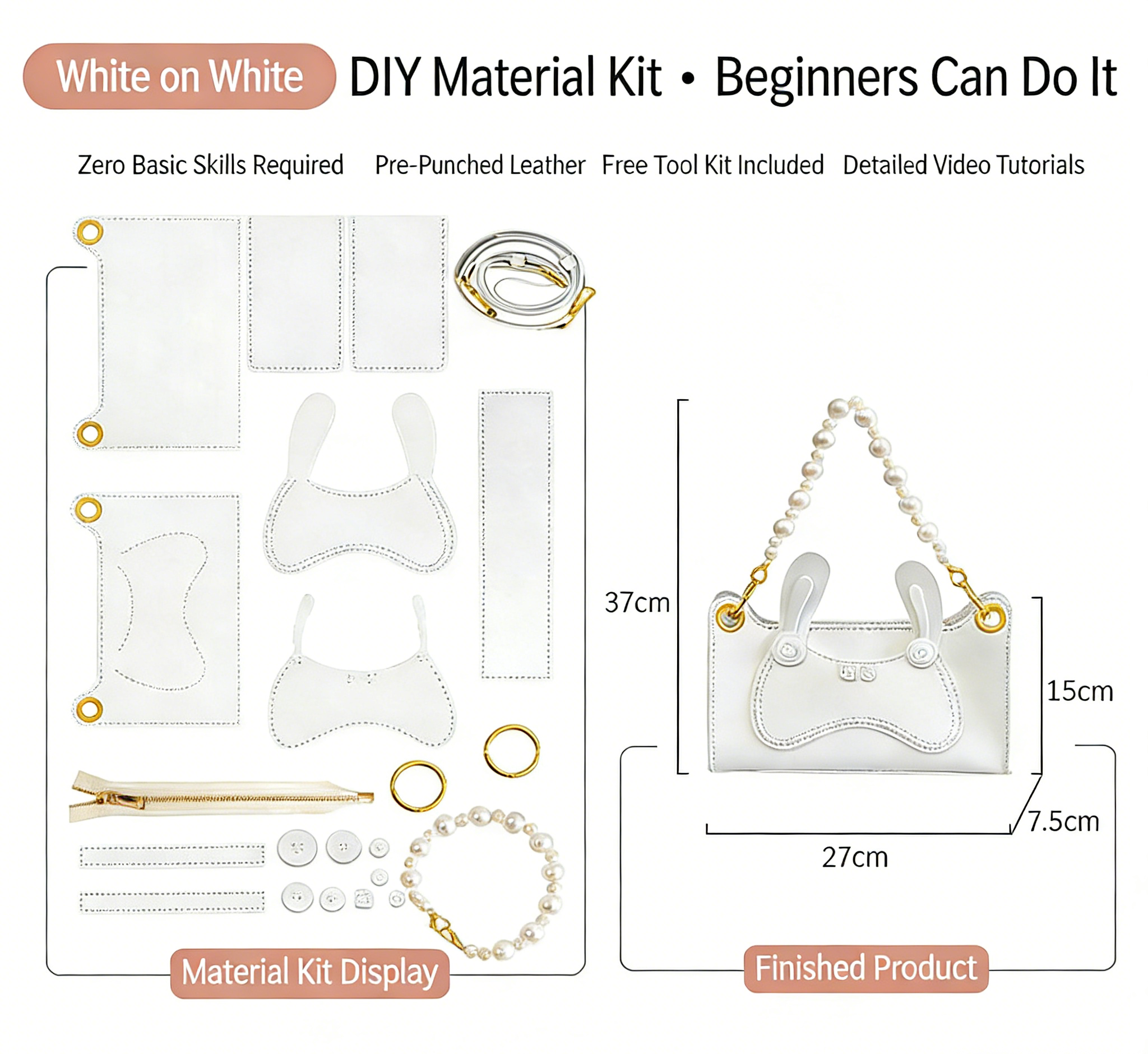 DIY Genuine Leather Shoulder Bag Kit – Handmade Cowhide Crossbody Bag Craft Set for Beginners with Video Tutorial (Elegant Daily Style, Multi Colors)