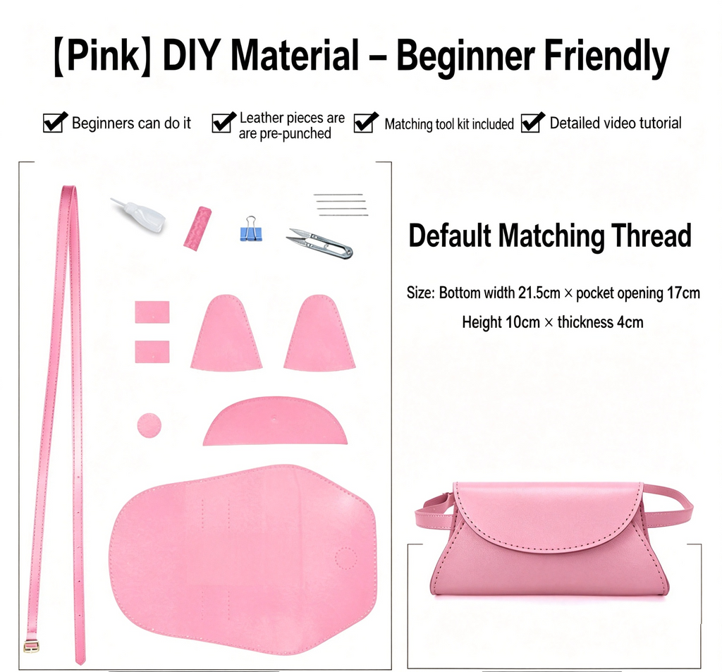 DIY Vintage Leather Fanny Pack Kit for Beginners, Handmade Genuine Cowhide Mini Waist Bag Making Kit, Creative Sewing Craft Gift