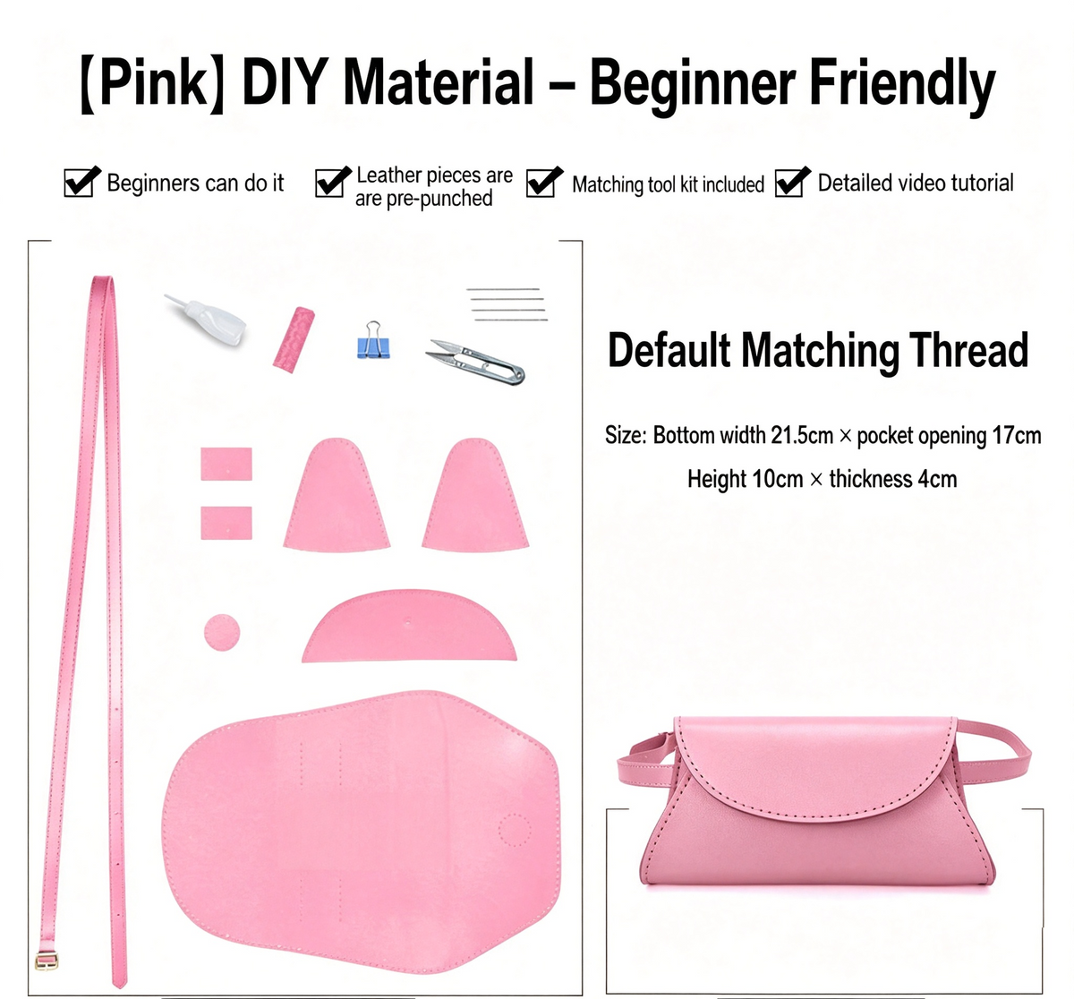 DIY Vintage Leather Fanny Pack Kit for Beginners, Handmade Genuine Cowhide Mini Waist Bag Making Kit, Creative Sewing Craft Gift