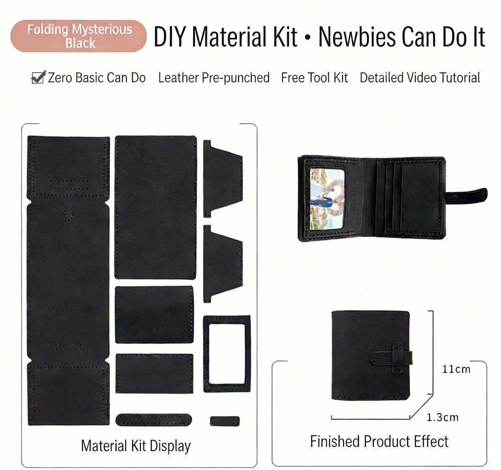 DIY Leather Wallet Kit for Beginners – Handmade Cowhide Bi-Fold & Tri-Fold Wallet Sewing Kit with Pre-Cut Leather and Video Tutorial