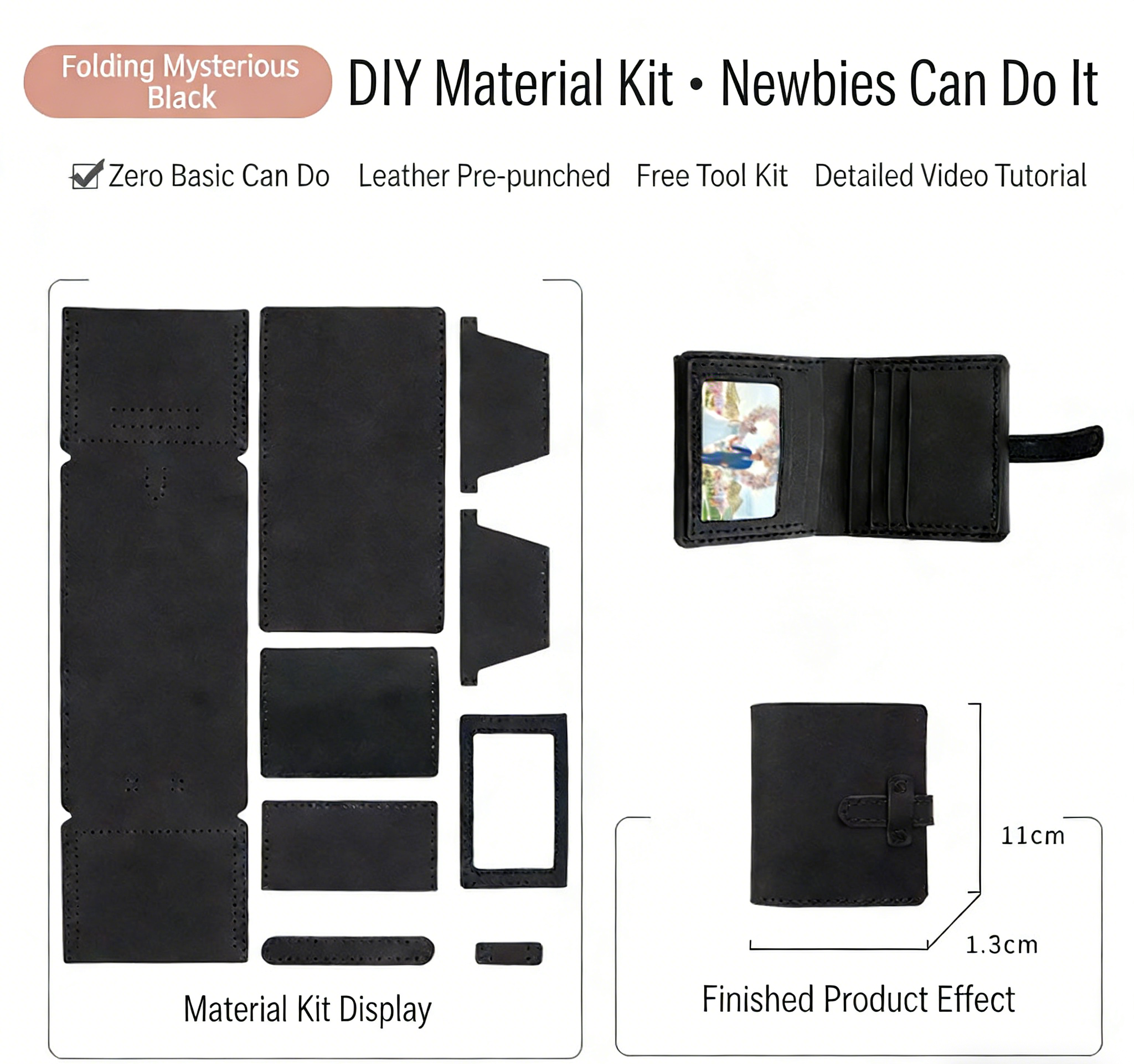 DIY Leather Wallet Kit for Beginners – Handmade Cowhide Bi-Fold & Tri-Fold Wallet Sewing Kit with Pre-Cut Leather and Video Tutorial