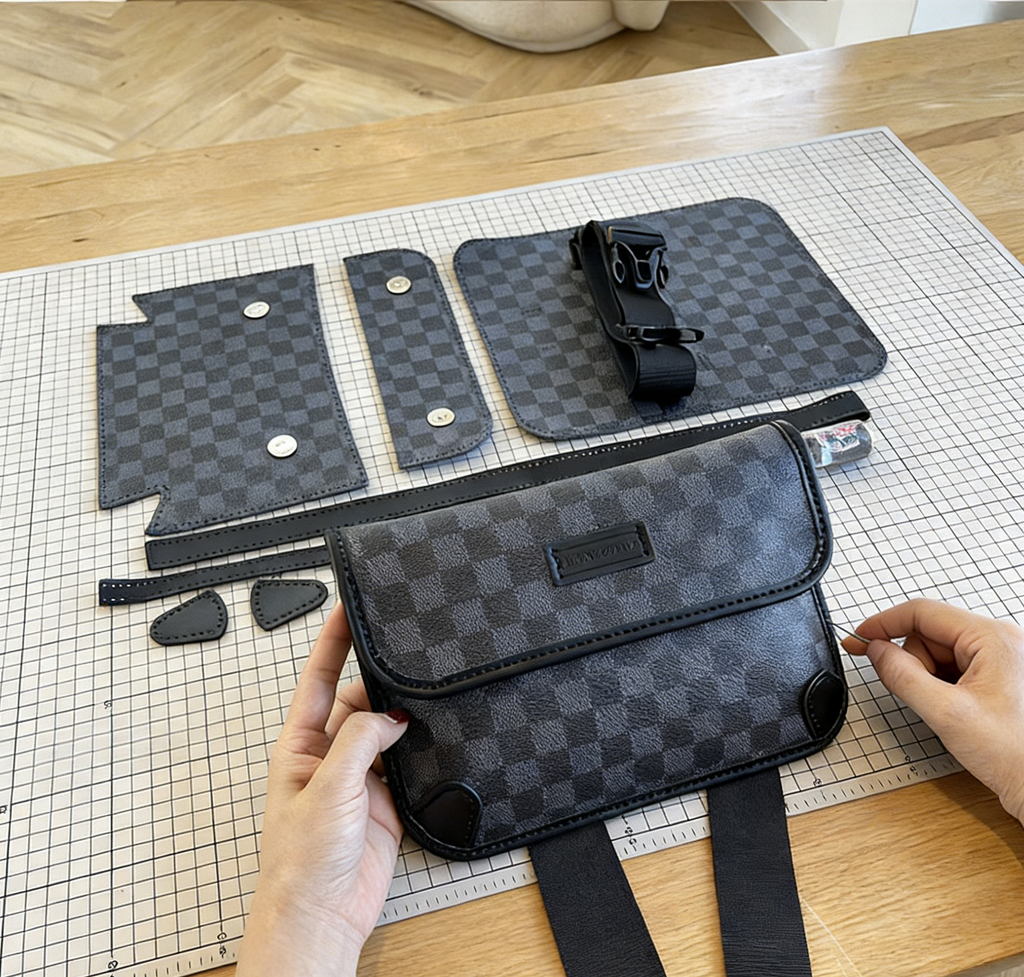 DIY PU Leather Crossbody Bag Kit – Handmade Shoulder Bag Craft Kit for Beginners with Video Tutorial (Letter Design Vintage Style)