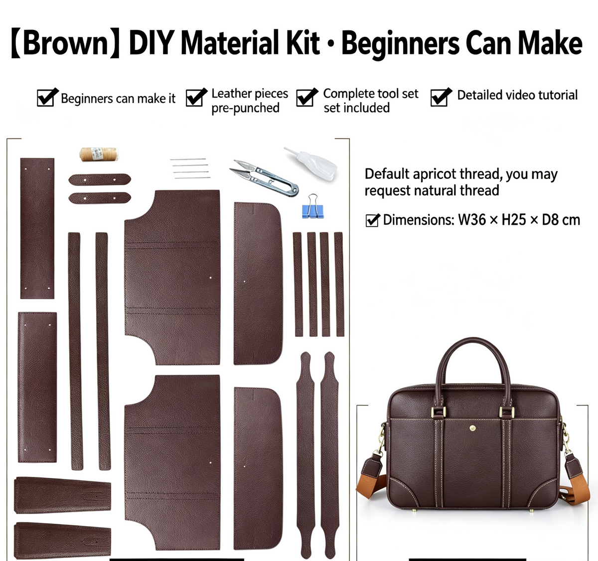 DIY Men's Full-Grain Leather Tote Bag Kit – Handmade Leather Shoulder & Crossbody Bag