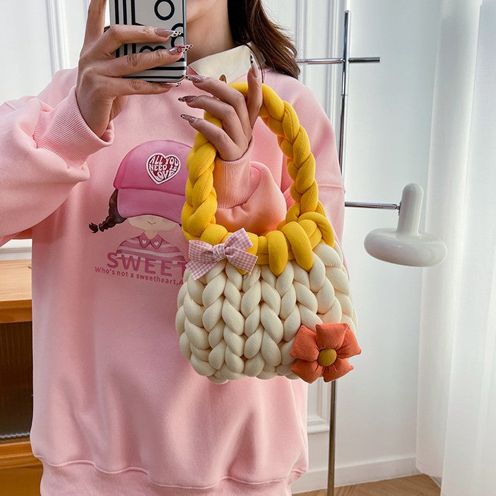 DIY Crochet Handbag Kit for Beginners – Handmade Tote Bag Craft Kit with Soft Yarn, Complete Materials & Video Tutorial