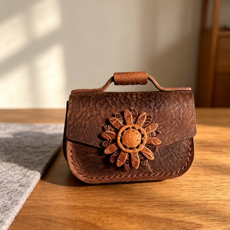DIY Leather Daisy Keychain Bag Kit – Handmade Cowhide Car Key Holder Craft Set for Beginners (Multifunction Mini Wallet & Lipstick Case)