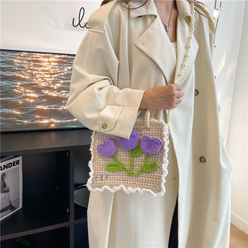 DIY Crochet Shoulder Bag Kit for Beginners – Handmade Purple Crossbody Tote Bag with Video Tutorial