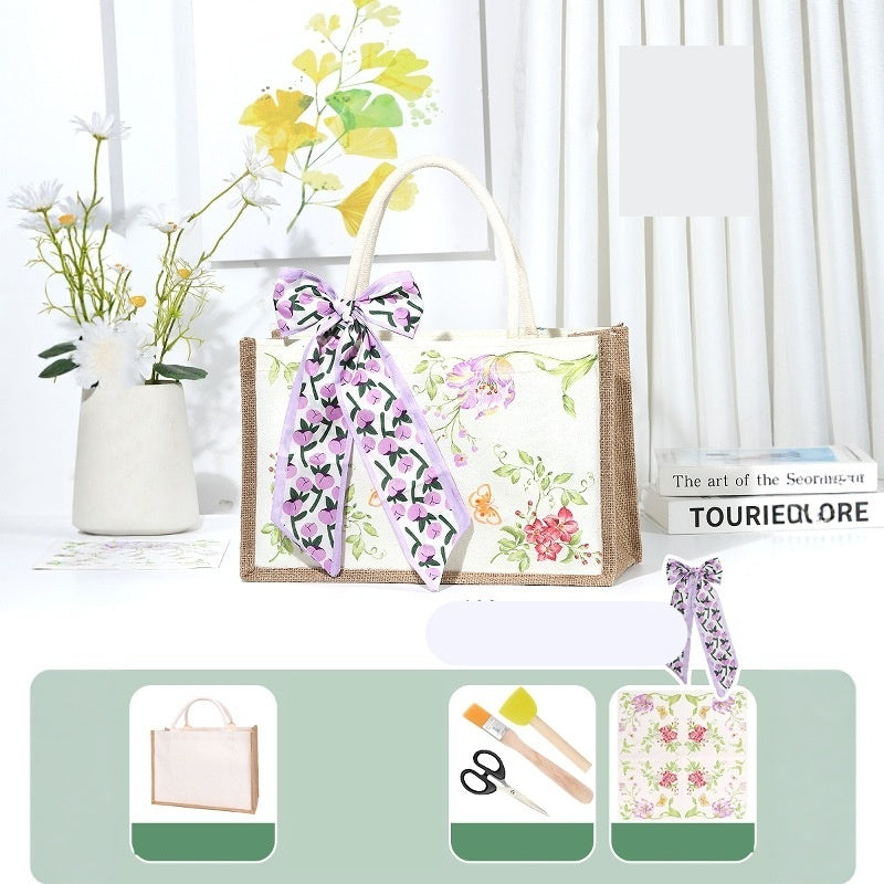 DIY Canvas Tote Bag Decorating Kit with Printed Scarf | Handmade Craft Gift Set for Adults & Kids | Personalized Tote Bag DIY Kit