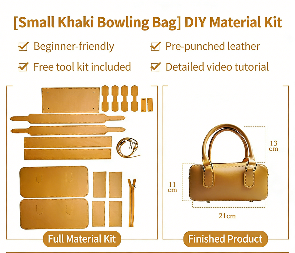 DIY Leather Shoulder Bag Kit for Beginners – Handmade Crossbody Tote Purse Sewing Kit with Pre-Cut Materials & Video Tutorial