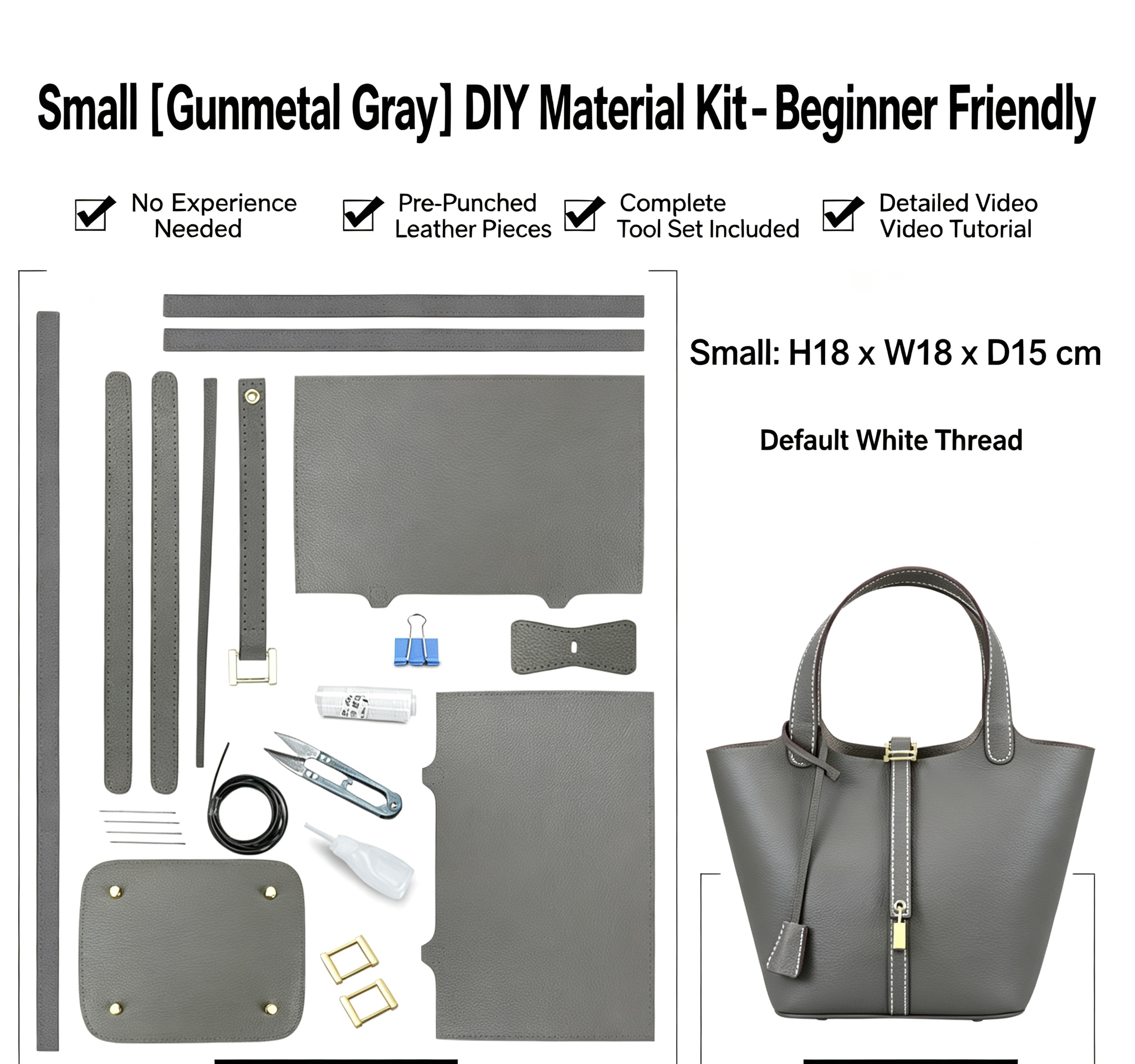 DIY Leather Bucket Bag Kit for Beginners – Genuine Leather Handbag Making Set with Video Tutorial & Complete Materials