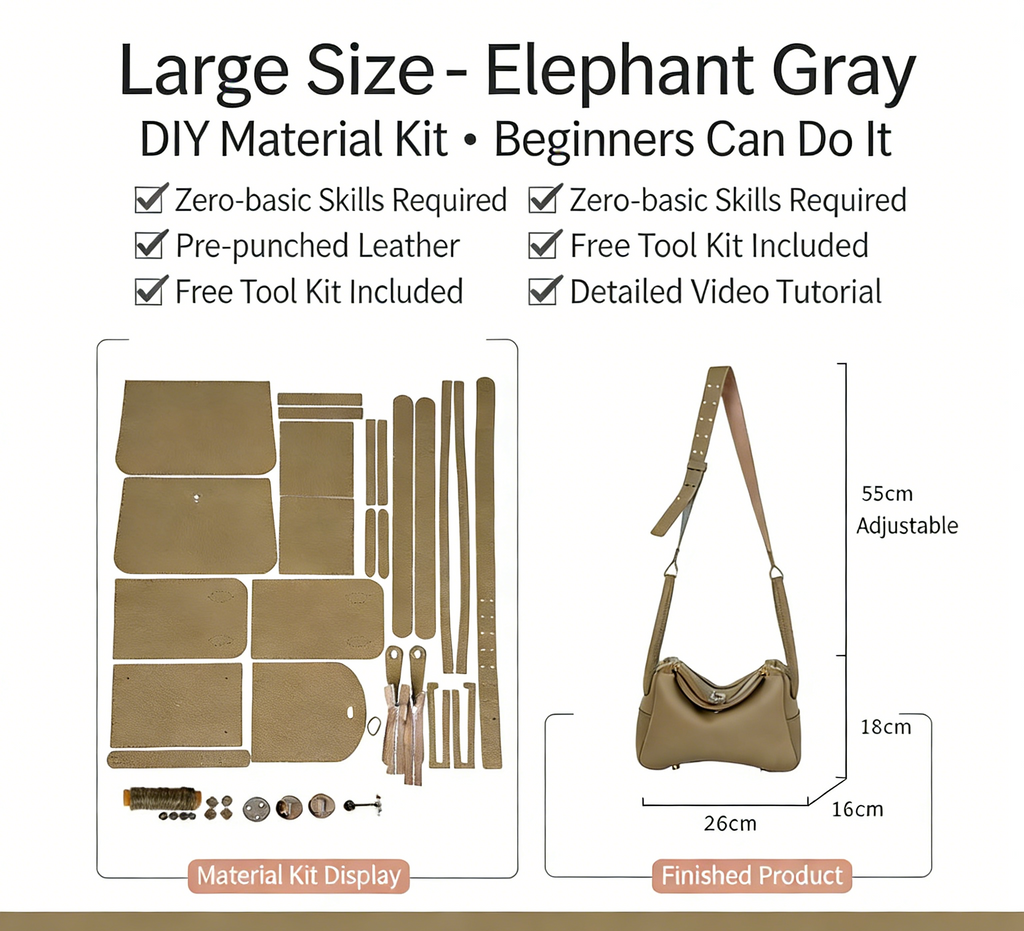 DIY Genuine Leather Shoulder Bag Kit – Handmade Cowhide Crossbody Bag Craft Set for Beginners (Small & Large Size, Video Tutorial Included)