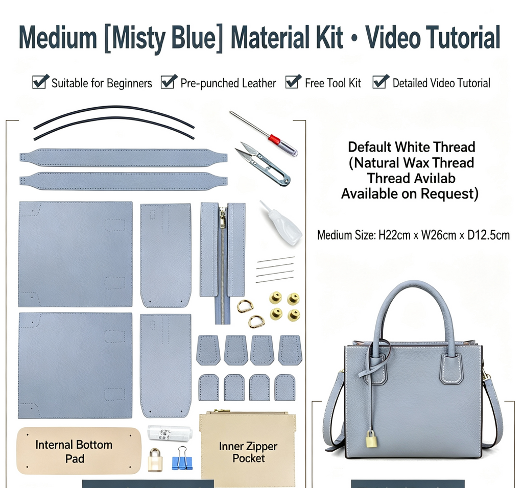 DIY Leather Bag Kit – Beginner Top-Grain Cowhide Crossbody & Shoulder Bag