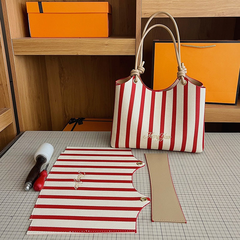 DIY Striped PU Leather Tote Bag Kit | Large Capacity Handmade Shoulder Bag Craft Set with Video Tutorial