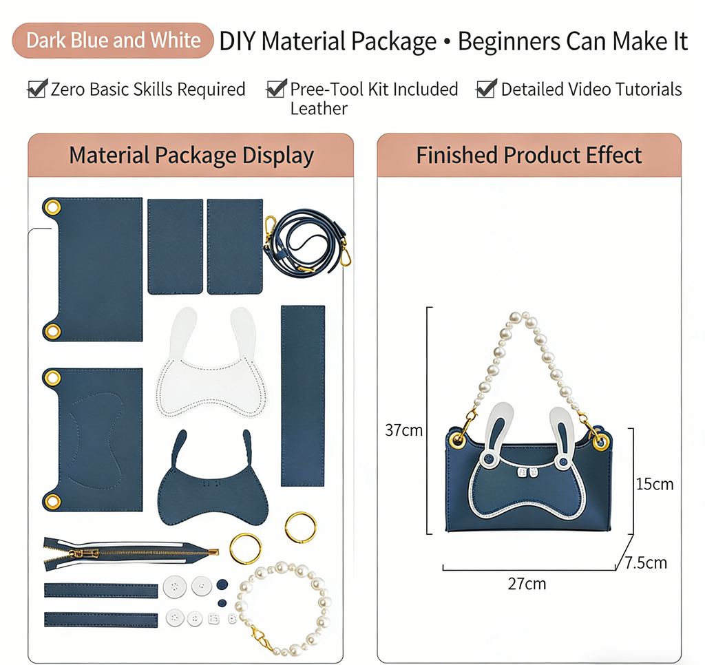 DIY Genuine Leather Shoulder Bag Kit – Handmade Cowhide Crossbody Bag Craft Set for Beginners with Video Tutorial (Elegant Daily Style, Multi Colors)