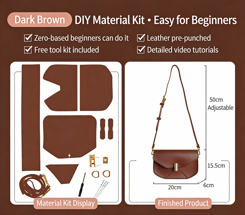 DIY Geometric Flap Genuine Leather Saddle Crossbody Bag Sewing Kit, Multi Color Adjustable Strap Shoulder Bag Handmade Craft Gift For Women