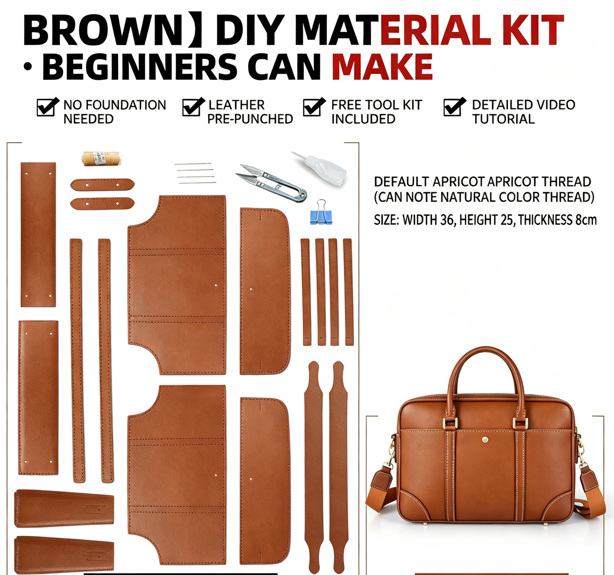 DIY Leather Laptop Briefcase Kit – Beginner Men's Cowhide Work Bag