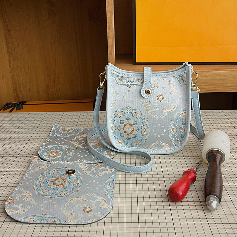 DIY Color Block PU Leather Shoulder Bag Kit | Vintage Crossbody Handbag Craft Set for Beginners with Video Tutorial
