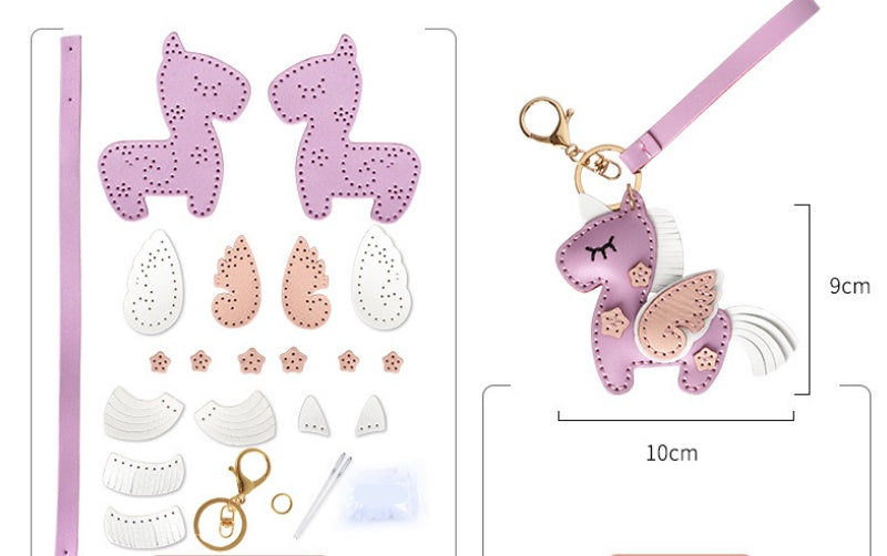 DIY Leather Unicorn Keychain Kit – Handmade Cute Unicorn Charm Craft Set with Video Tutorial