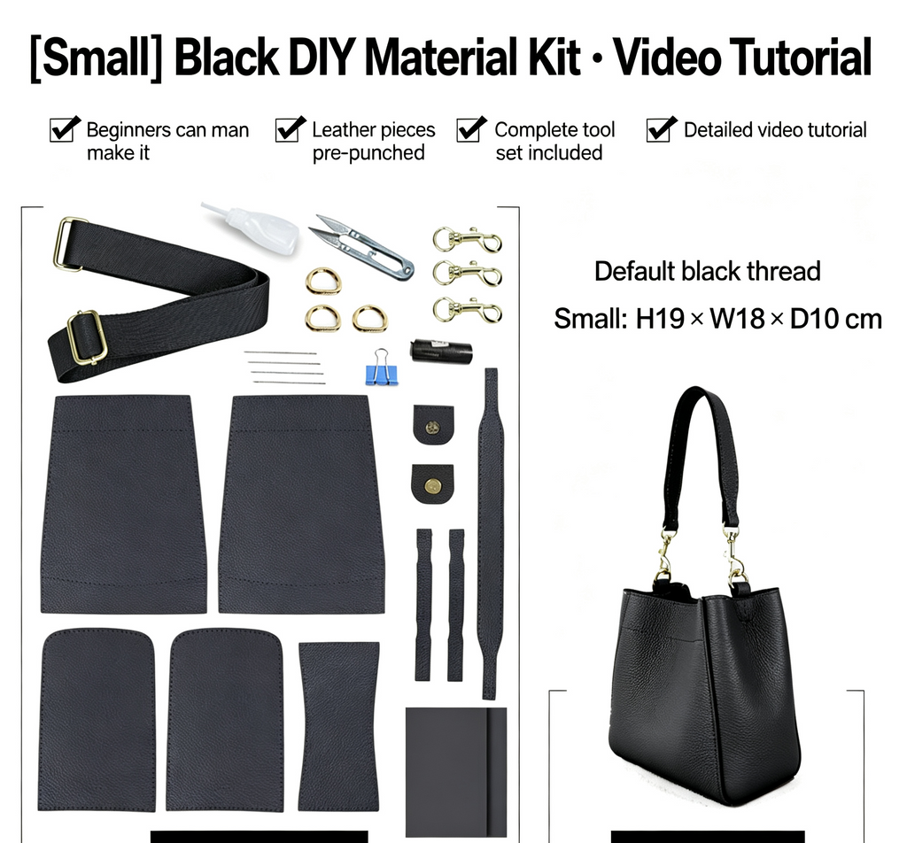 DIY Woven Leather Bucket Bag Kit – Full-Grain Leather Shoulder & Crossbody Bag Making Kit