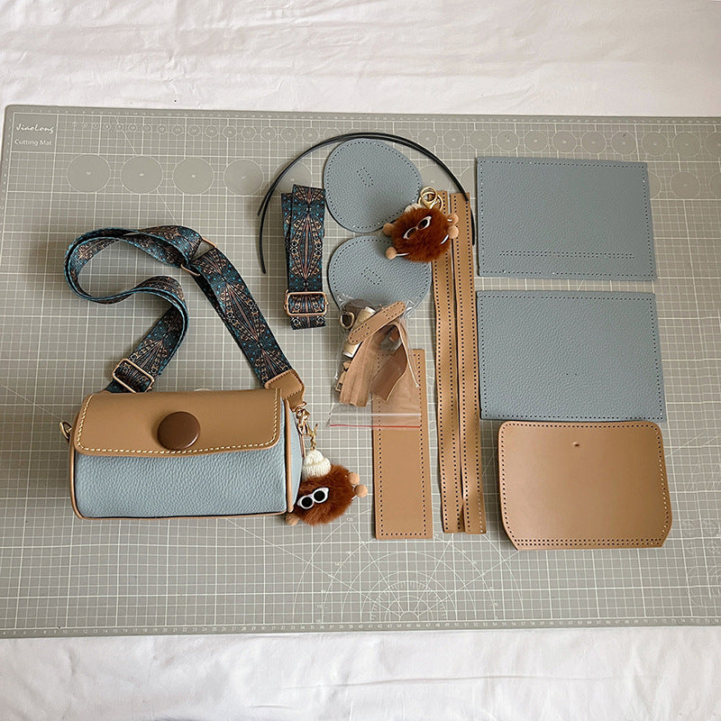 DIY PU Leather Crossbody Bag Kit for Beginners – Pre-Cut Shoulder Purse Sewing Craft Kit with Video Tutorial, Handmade Gift Bag