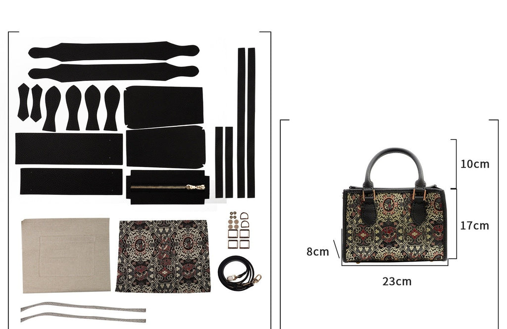 DIY Patchwork Tote Bag Kit | Genuine Leather & Microfiber Handmade Shoulder Bag Craft Set for Beginners