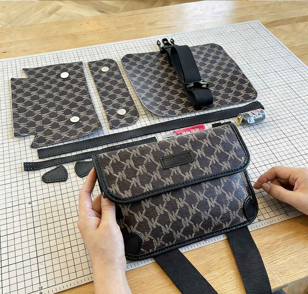 DIY PU Leather Crossbody Bag Kit – Handmade Shoulder Bag Craft Kit for Beginners with Video Tutorial (Letter Design Vintage Style)