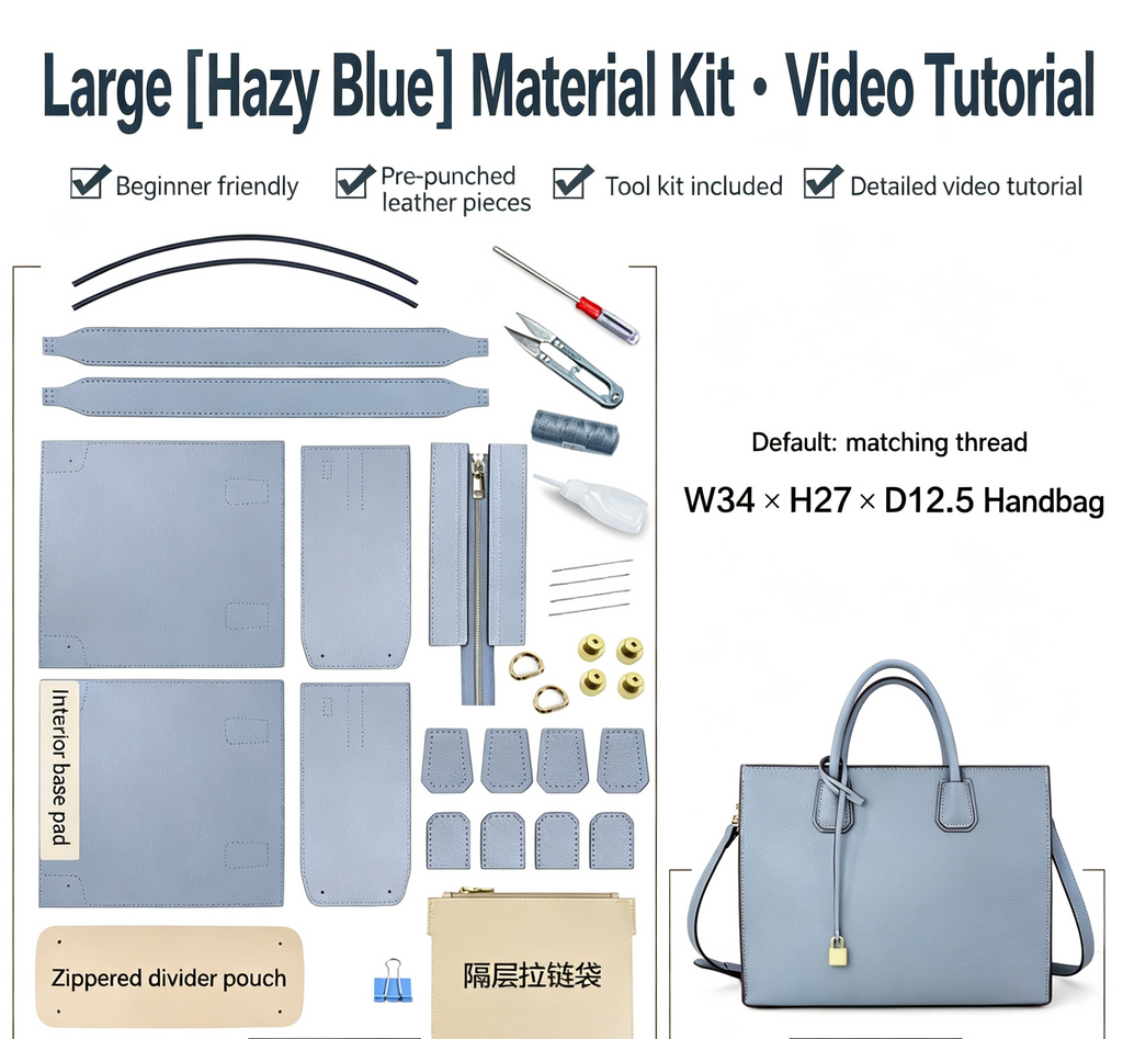 DIY Leather Tote Bag Kit – Beginner Top-Grain Cowhide Crossbody & Shoulder Bag