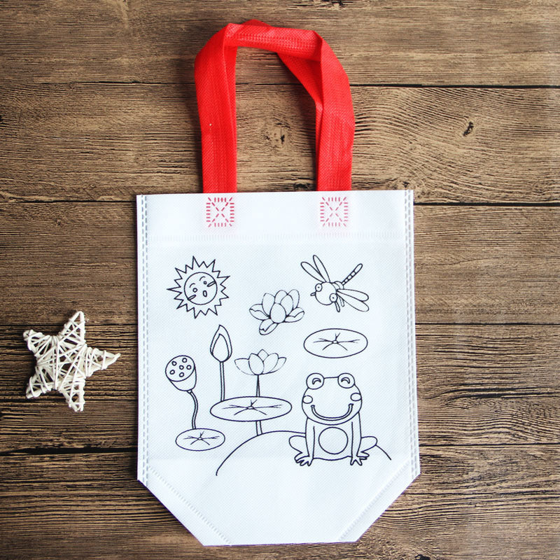 DIY Cartoon Coloring Tote Bag Kit for Kids – Creative Non-Woven Fabric Painting Handbag with Markers