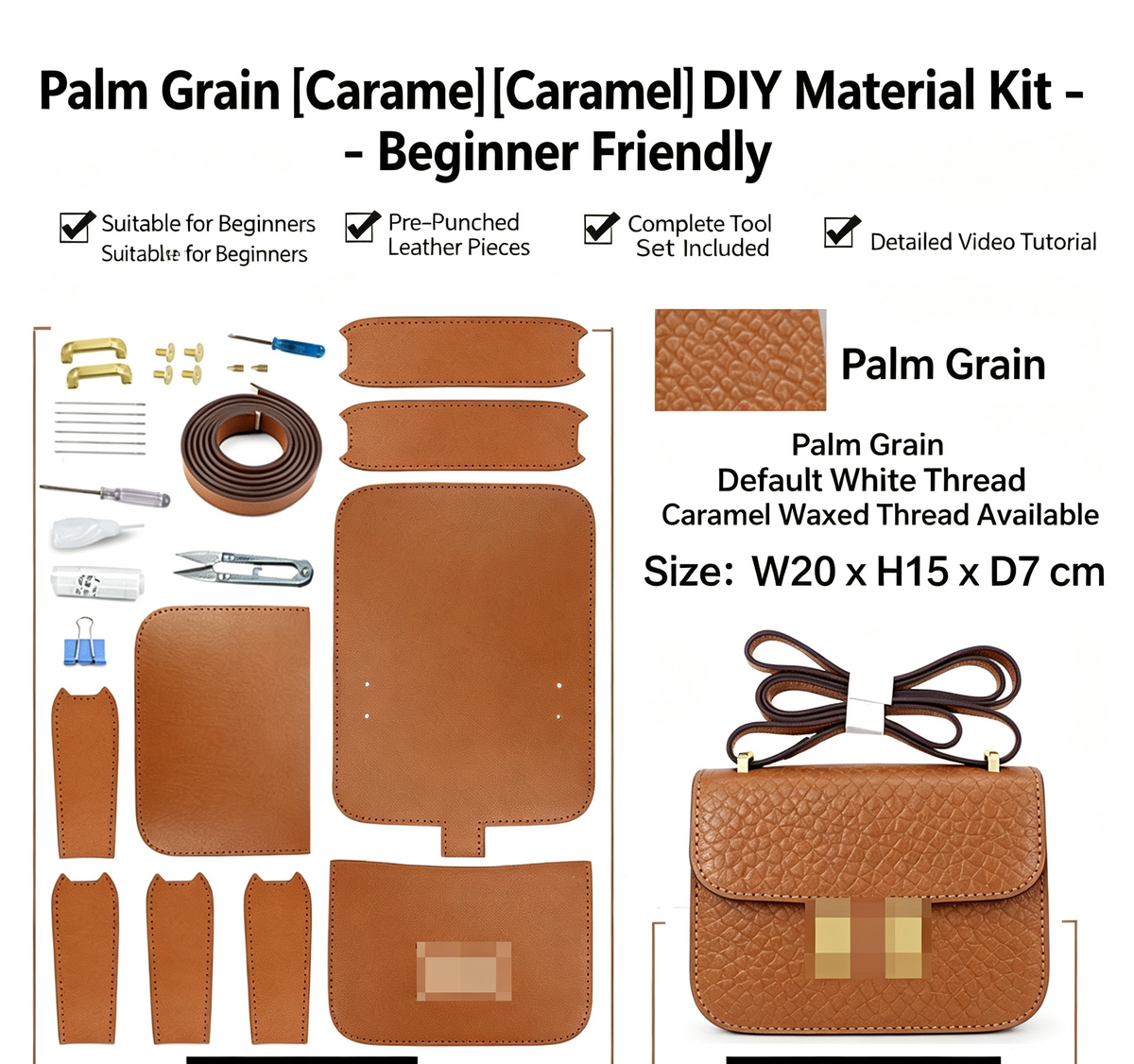 DIY Genuine Leather Crossbody Bag Kit for Beginners – Handmade Shoulder Purse Making Set with Video Tutorial & Complete Materials