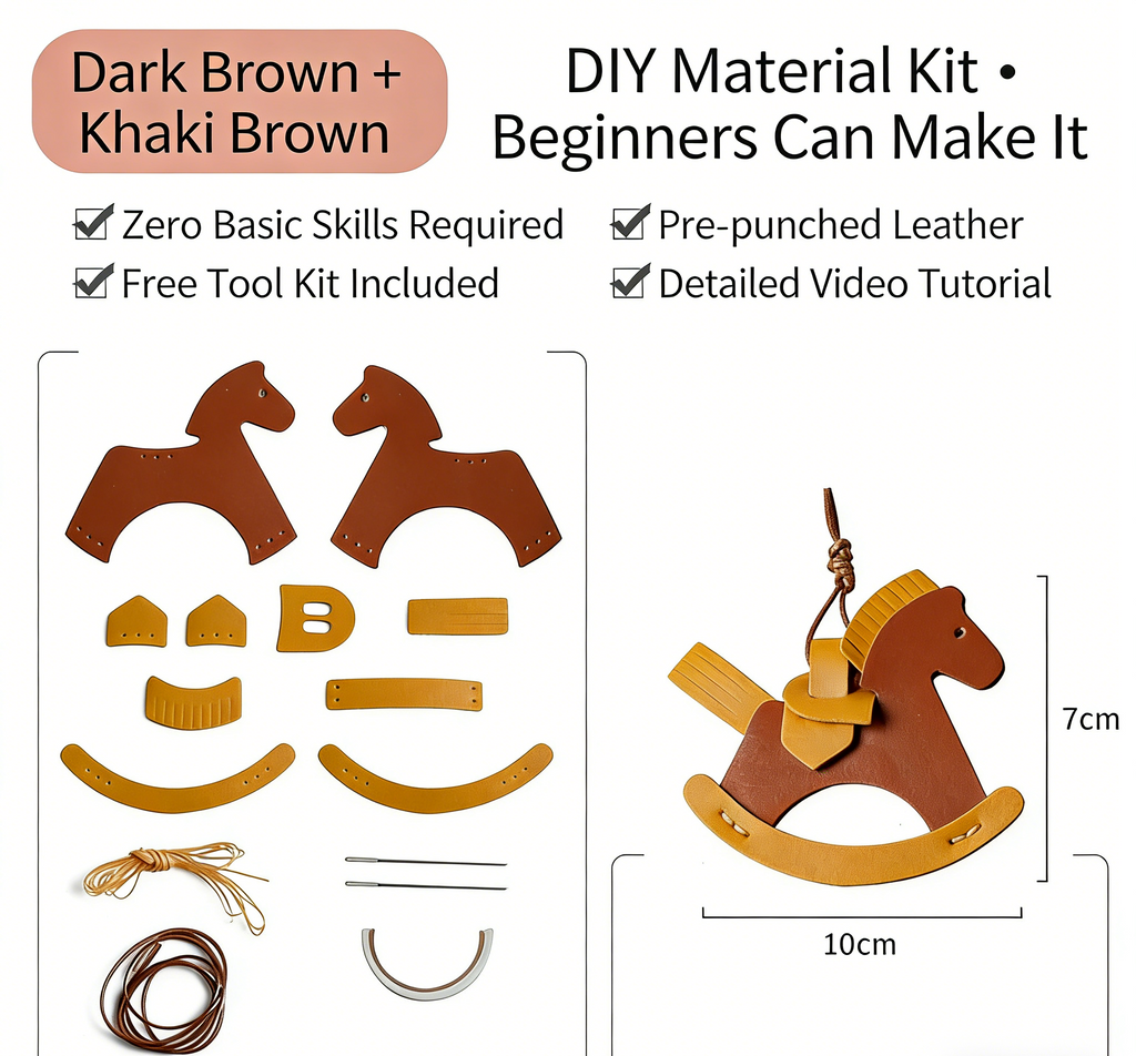 DIY Rocking Horse Keychain Kit for Beginners – Handmade PU Leather Bag Charm & Key Pendant with Video Tutorial