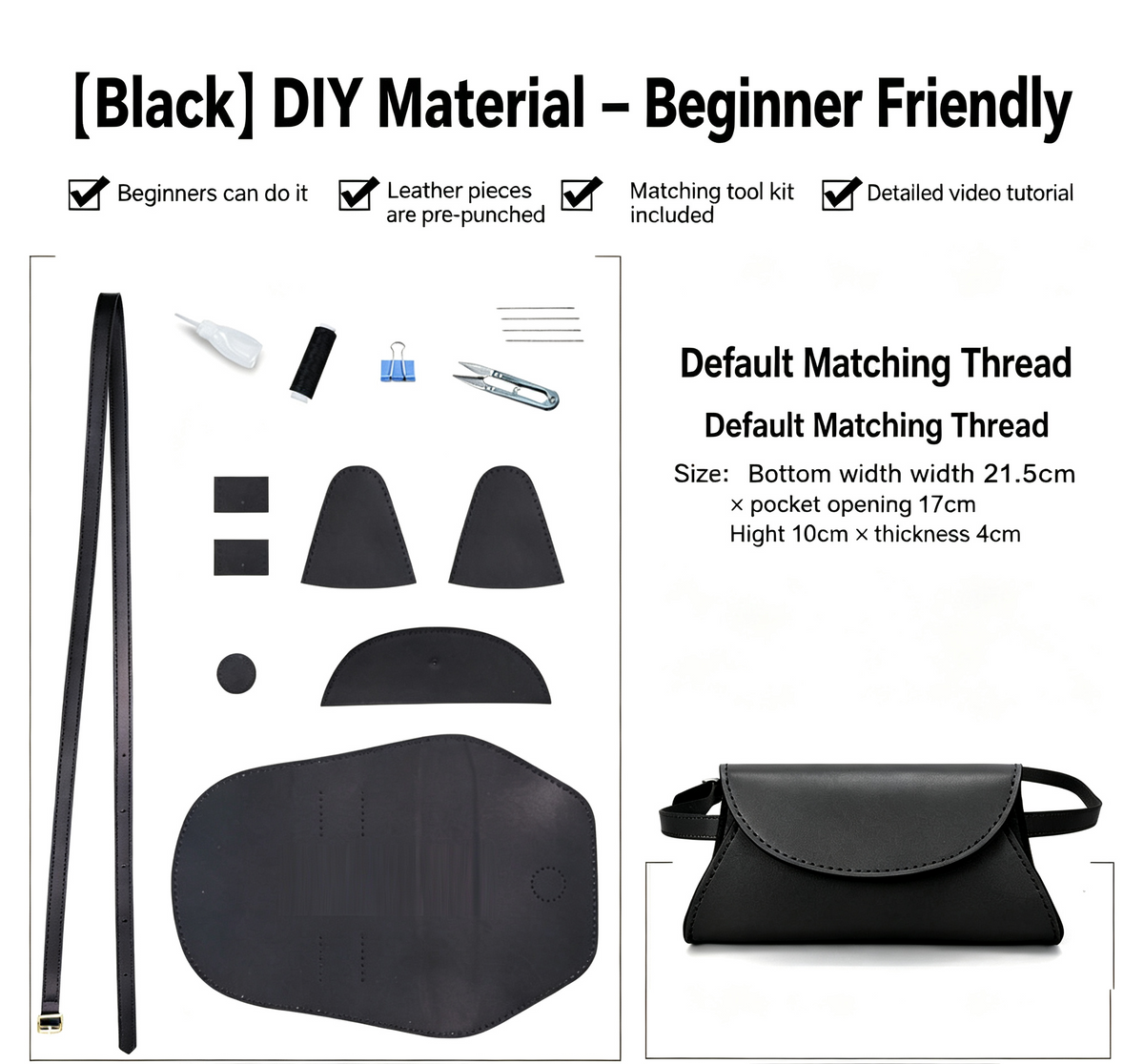 DIY Vintage Leather Fanny Pack Kit for Beginners, Handmade Genuine Cowhide Mini Waist Bag Making Kit, Creative Sewing Craft Gift
