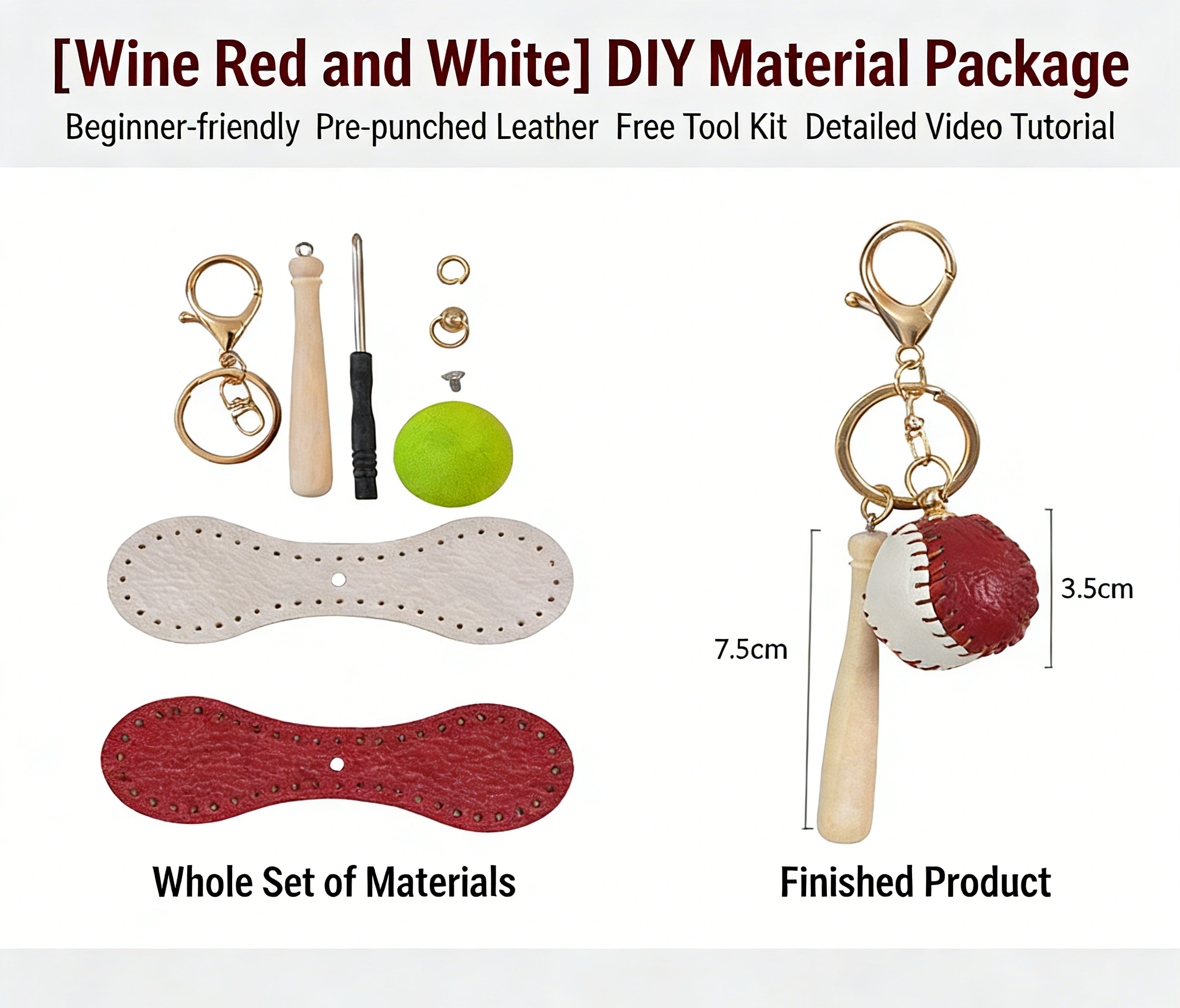 DIY Baseball Keychain Craft Kit | Beginner-Friendly Handmade Leather Gift Set | Pre-Cut Real Cowhide DIY Stitching Kit