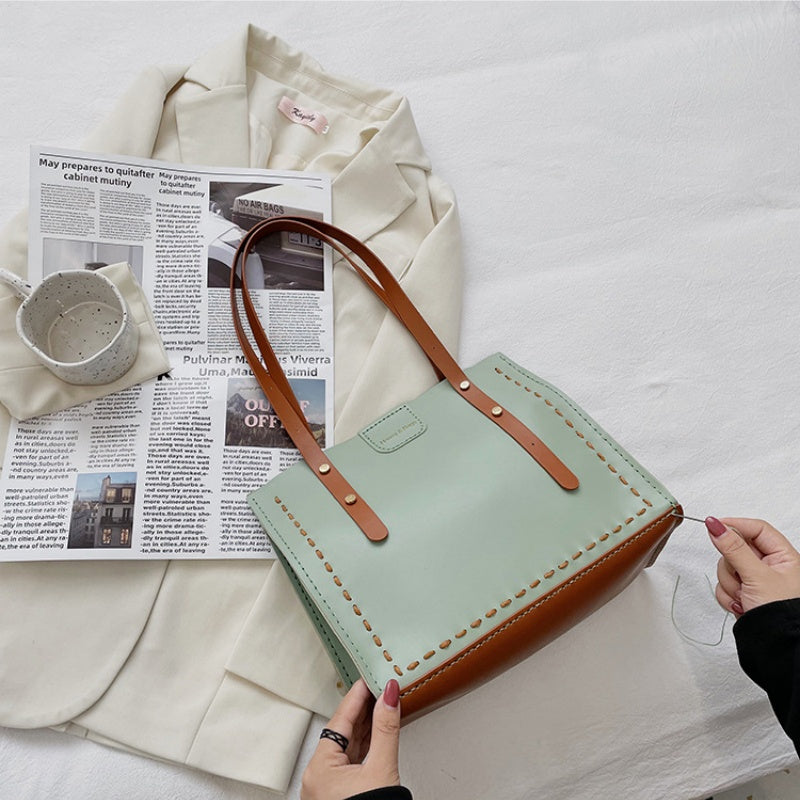 DIY PU Leather Tote Bag Kit for Beginners | Handmade Shoulder Handbag Sewing Craft Set with Video Tutorial | Large Capacity DIY Purse