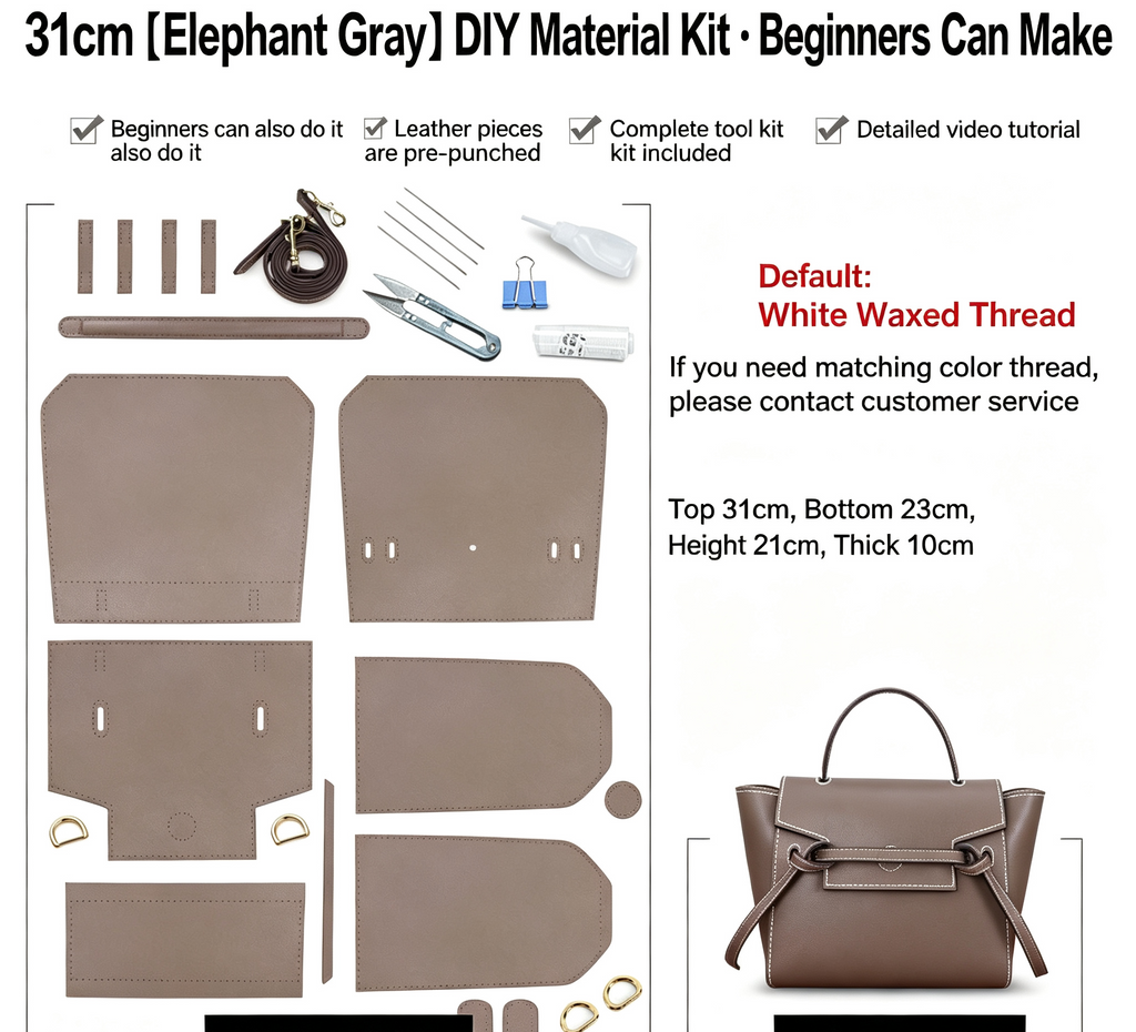DIY Leather Bag Kit – Beginner Top-Grain Cowhide Crossbody & Shoulder Handbag