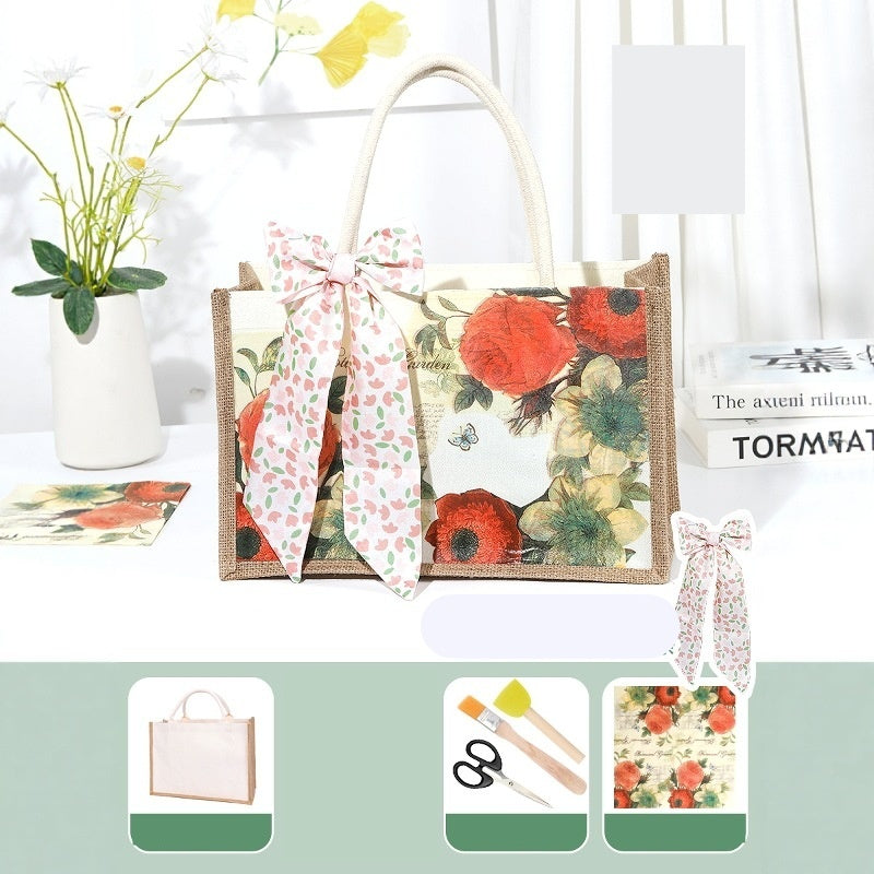 DIY Canvas Tote Bag Decorating Kit with Printed Scarf | Handmade Craft Gift Set for Adults & Kids | Personalized Tote Bag DIY Kit