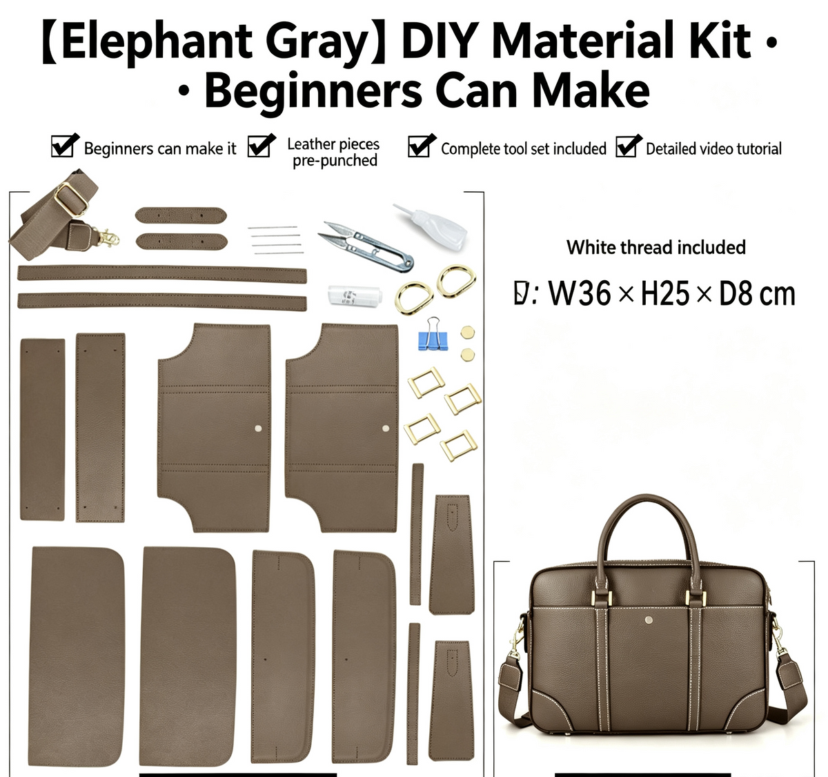DIY Men's Full-Grain Leather Tote Bag Kit – Handmade Leather Shoulder & Crossbody Bag