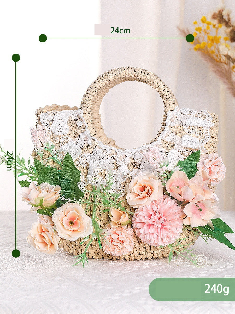 DIY Floral Straw Tote Bag Kit for Mother’s Day | Handmade Woven Handbag Craft Set with Artificial Flowers | Beginner Friendly 8-Minute DIY Gift Bag
