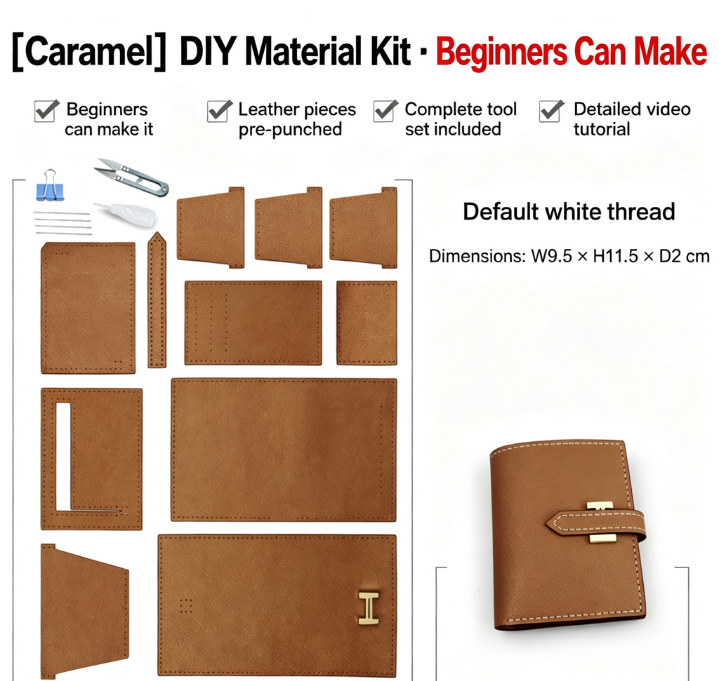 DIY Women's Leather Wallet Kit – Full-Grain Leather Card Holder & Coin Purse Making Kit