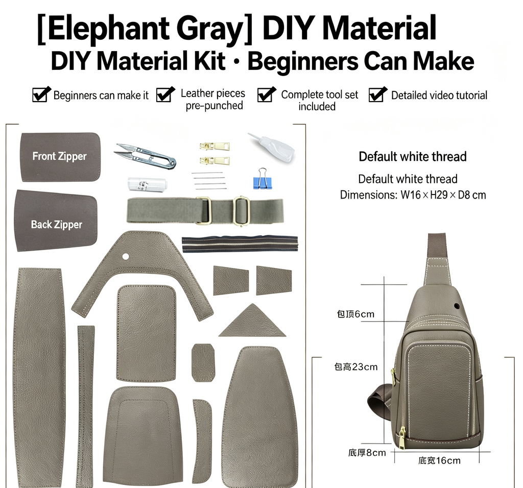 DIY Men's Leather Sling Bag Kit – Full-Grain Leather Crossbody Bag Making Kit