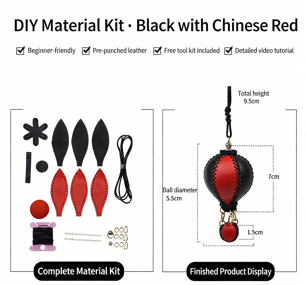 DIY Genuine Leather Keychain Charm Kit for Beginners – Handmade Bag Charm & Keyring Craft Kit with Pre-Cut Materials and Video Tutorial