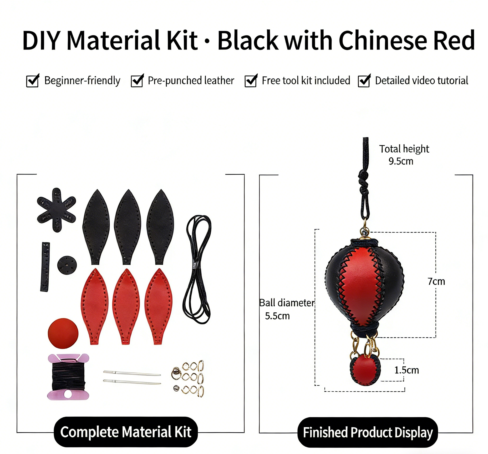 DIY Genuine Leather Keychain Charm Kit for Beginners – Handmade Bag Charm & Keyring Craft Kit with Pre-Cut Materials and Video Tutorial