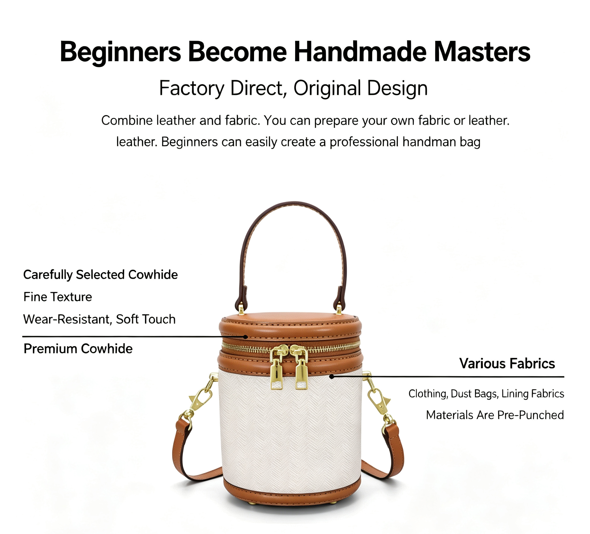 DIY Leather Crossbody Bag Kit for Beginners – Handmade Mini Purse Making Set with Fabric Design, Video Tutorial & Complete Materials