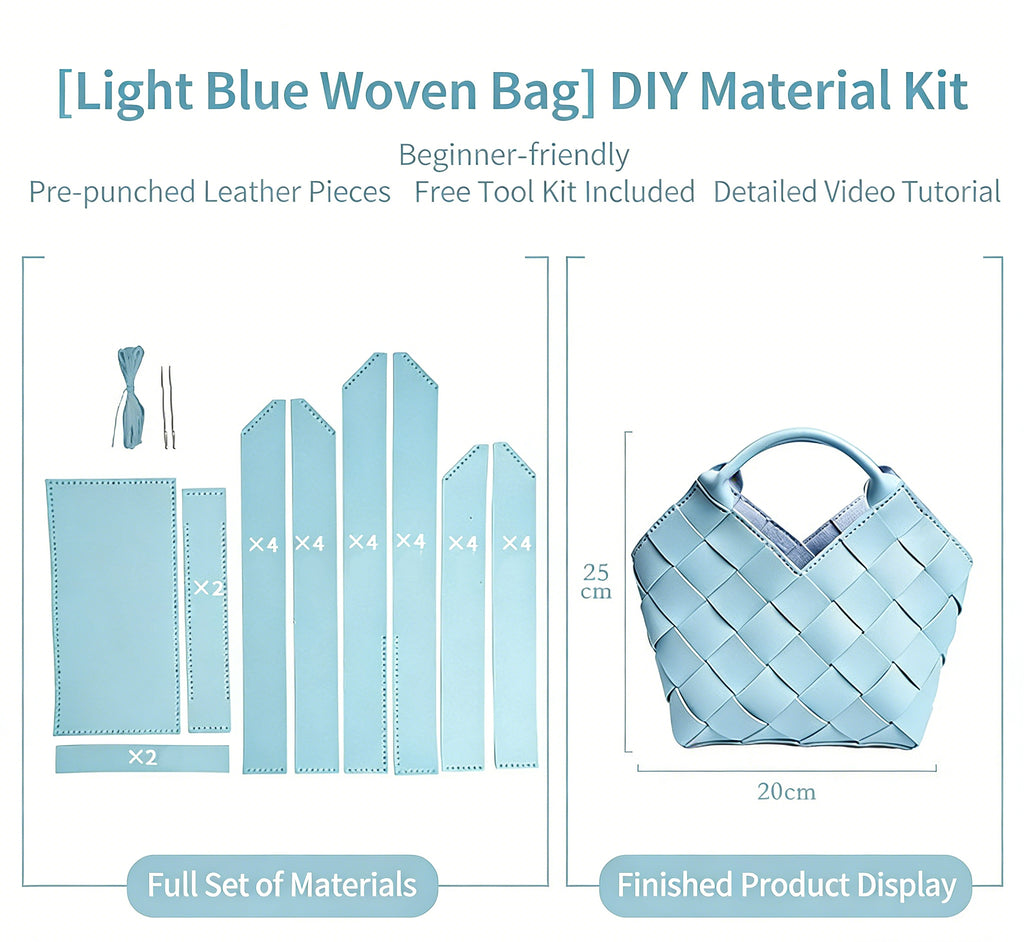 DIY Wide Grid Woven Mini Hand Tote Bag Sewing Kit, Genuine Leather & PU Material Multi Color Handmade Craft Bag For Women