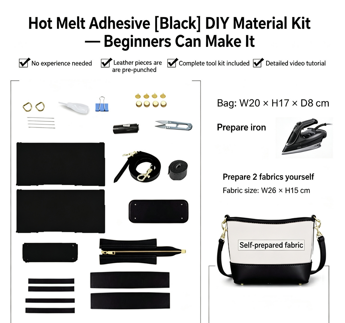 DIY Leather Crossbody Bag Kit – Beginner Top-Grain Cowhide Bag Making Kit
