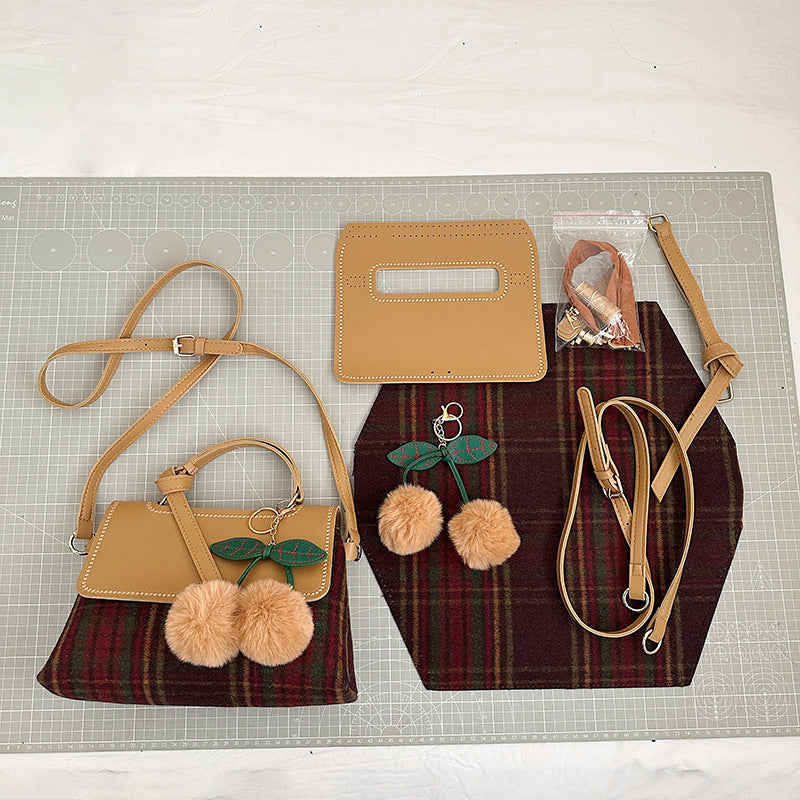 DIY Plaid Leather Tote Bag Kit – Beginner-Friendly 8-Minute Handmade Craft Set | Pre-Cut PU & Wool Fabric | Crossbody/Shoulder/Handheld Bag Gift Set