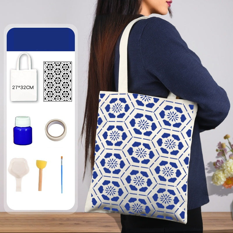 DIY Traditional Printing Canvas Tote Bag Kit – Non-Heritage Art Craft Set with Paint & Stencils