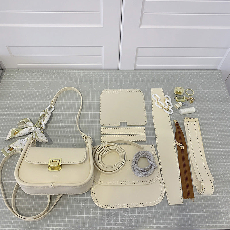 DIY Handmade Shoulder Bag Kit for Beginners – Pre-Cut PU Leather Sewing Set with Video Tutorial, Easy Craft Gift Bag