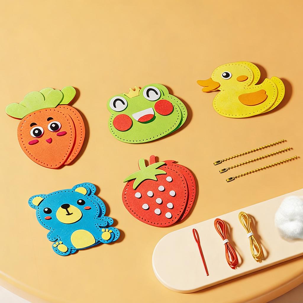 DIY Felt Doll Keychain Craft Kit for Kids – Handmade Sewing Activity Set with 5 Random Designs & Video Tutorial