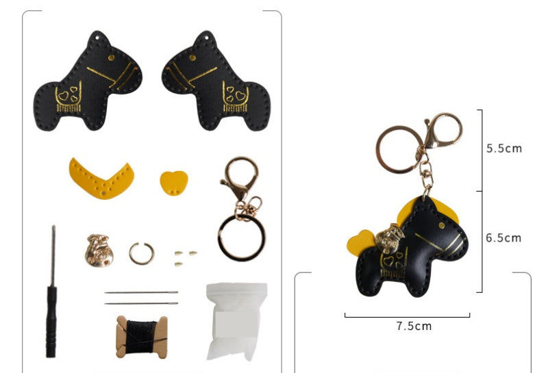 DIY Horse Keychain Craft Kit | Beginner-Friendly Handmade PU Leather Keychain Set | 8-Min Easy Sewing Gift Kit